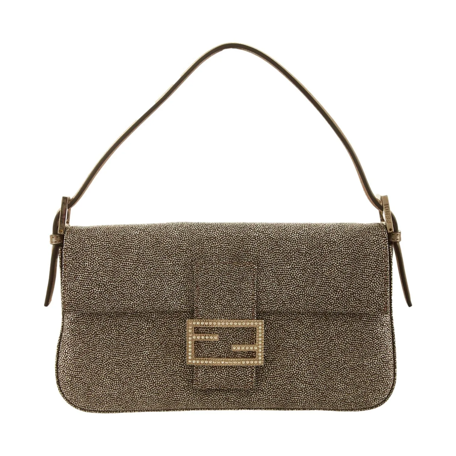 Fendi Silver Textured Rhinestone Baguette