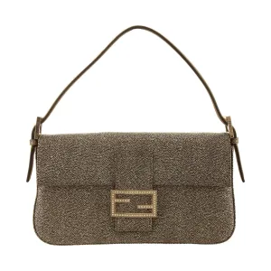 Fendi Silver Textured Rhinestone Baguette
