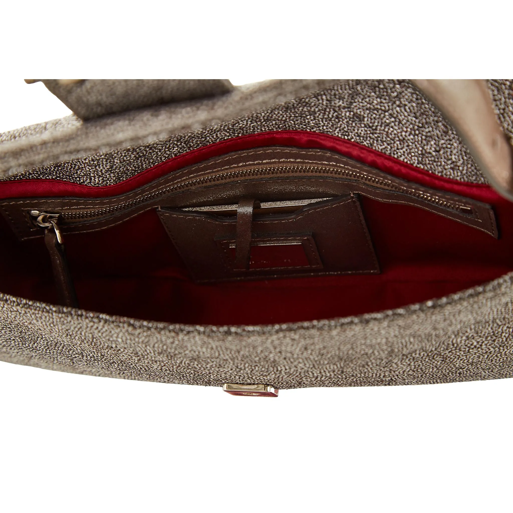 Fendi Silver Textured Rhinestone Baguette