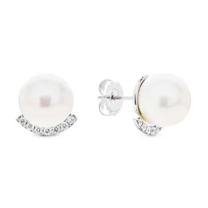 Floating Diamond Pearl Stud Earrings