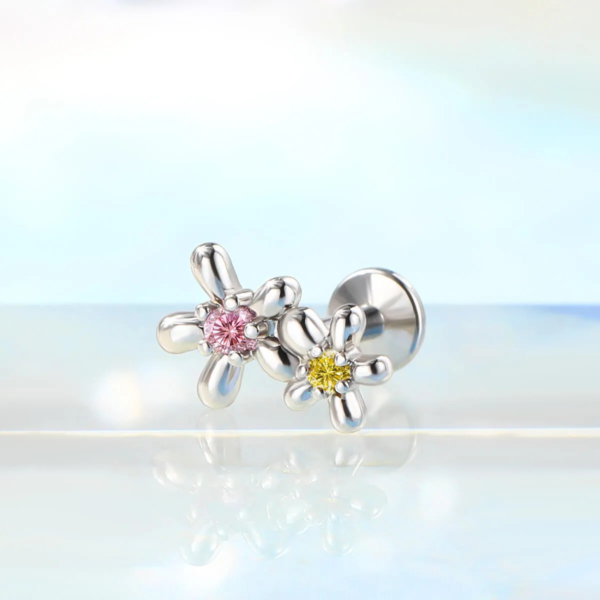 Flower Top Colorful CZ Helix Lip Stud