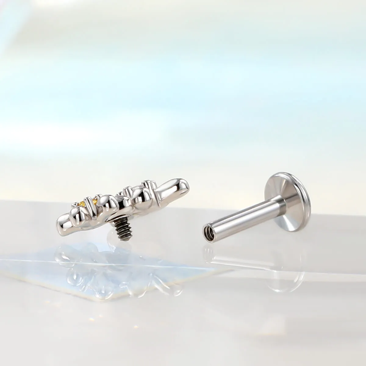 Flower Top Colorful CZ Helix Lip Stud