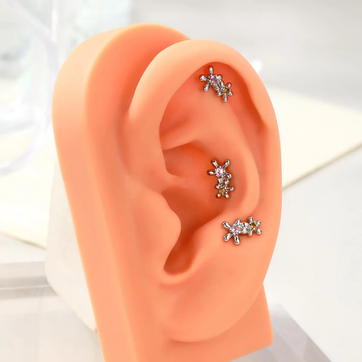 Flower Top Colorful CZ Helix Lip Stud