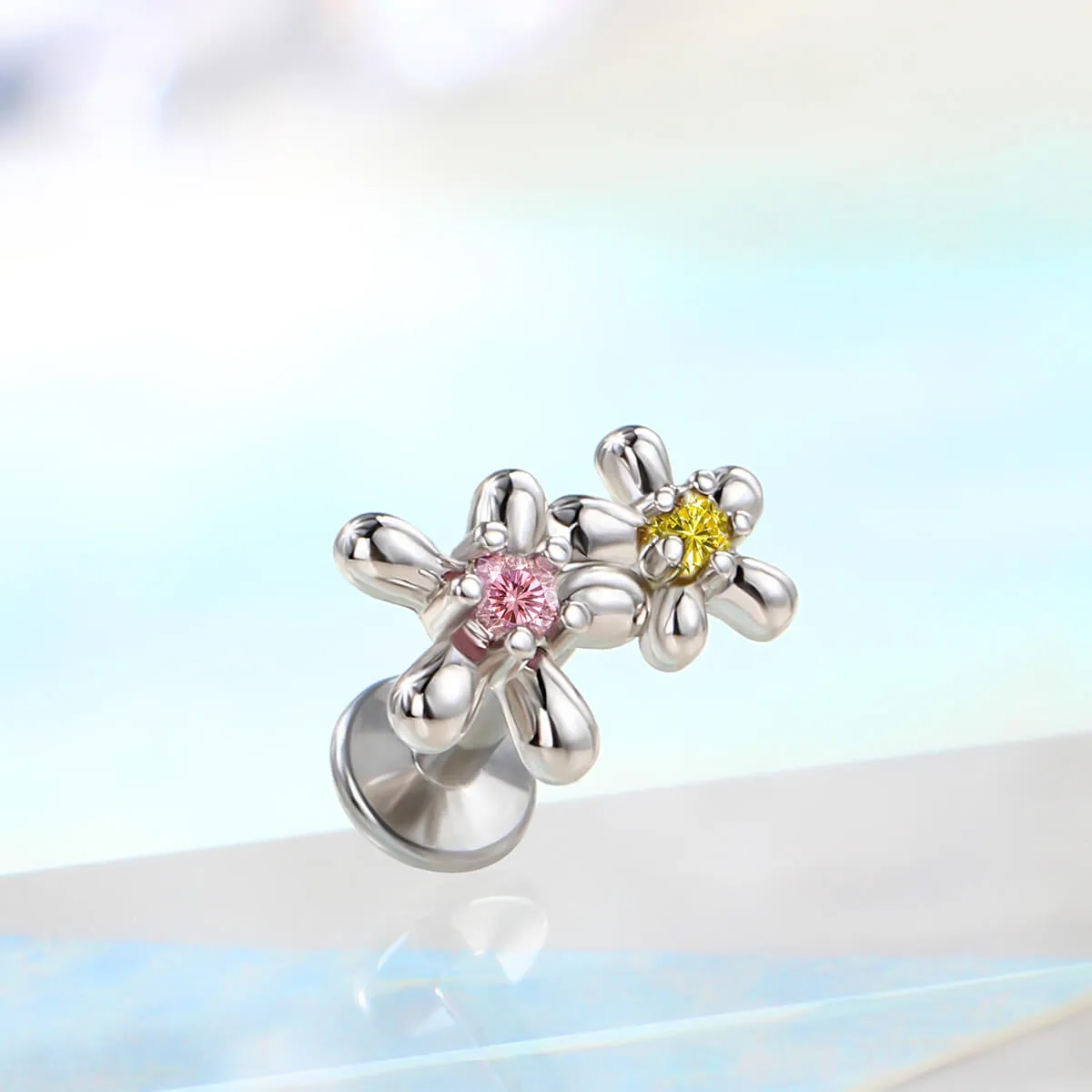 Flower Top Colorful CZ Helix Lip Stud
