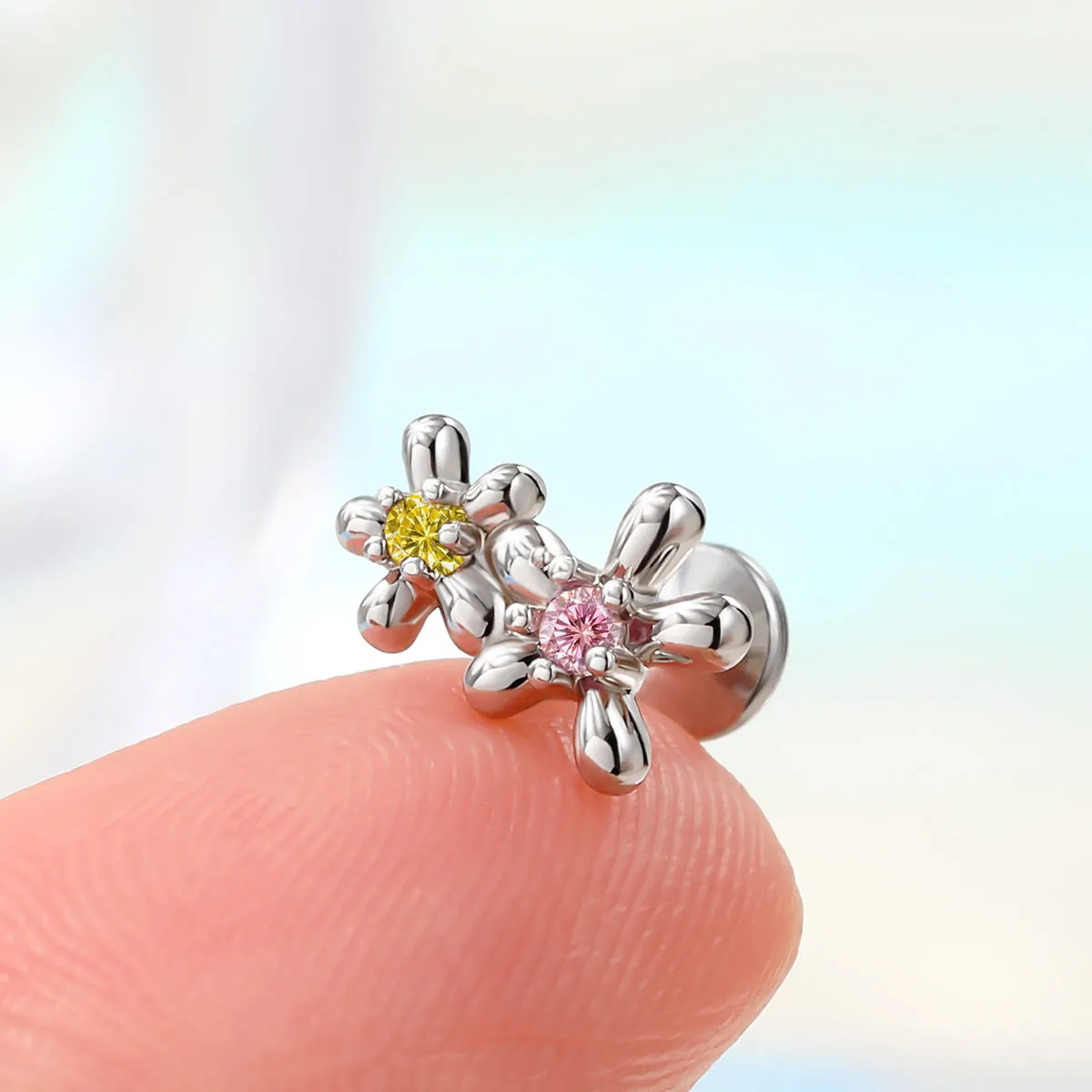 Flower Top Colorful CZ Helix Lip Stud
