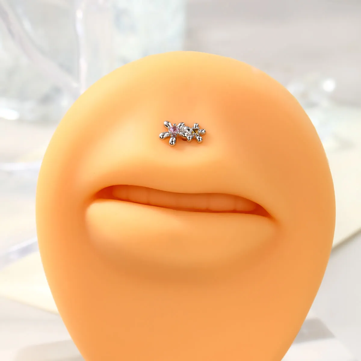 Flower Top Colorful CZ Helix Lip Stud