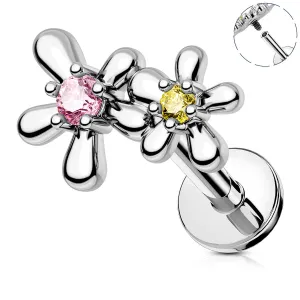 Flower Top Colorful CZ Helix Lip Stud
