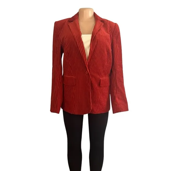 Frame Blazer Turkish Red Burnt Orange Striped Corduroy Textured