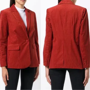 Frame Blazer Turkish Red Burnt Orange Striped Corduroy Textured
