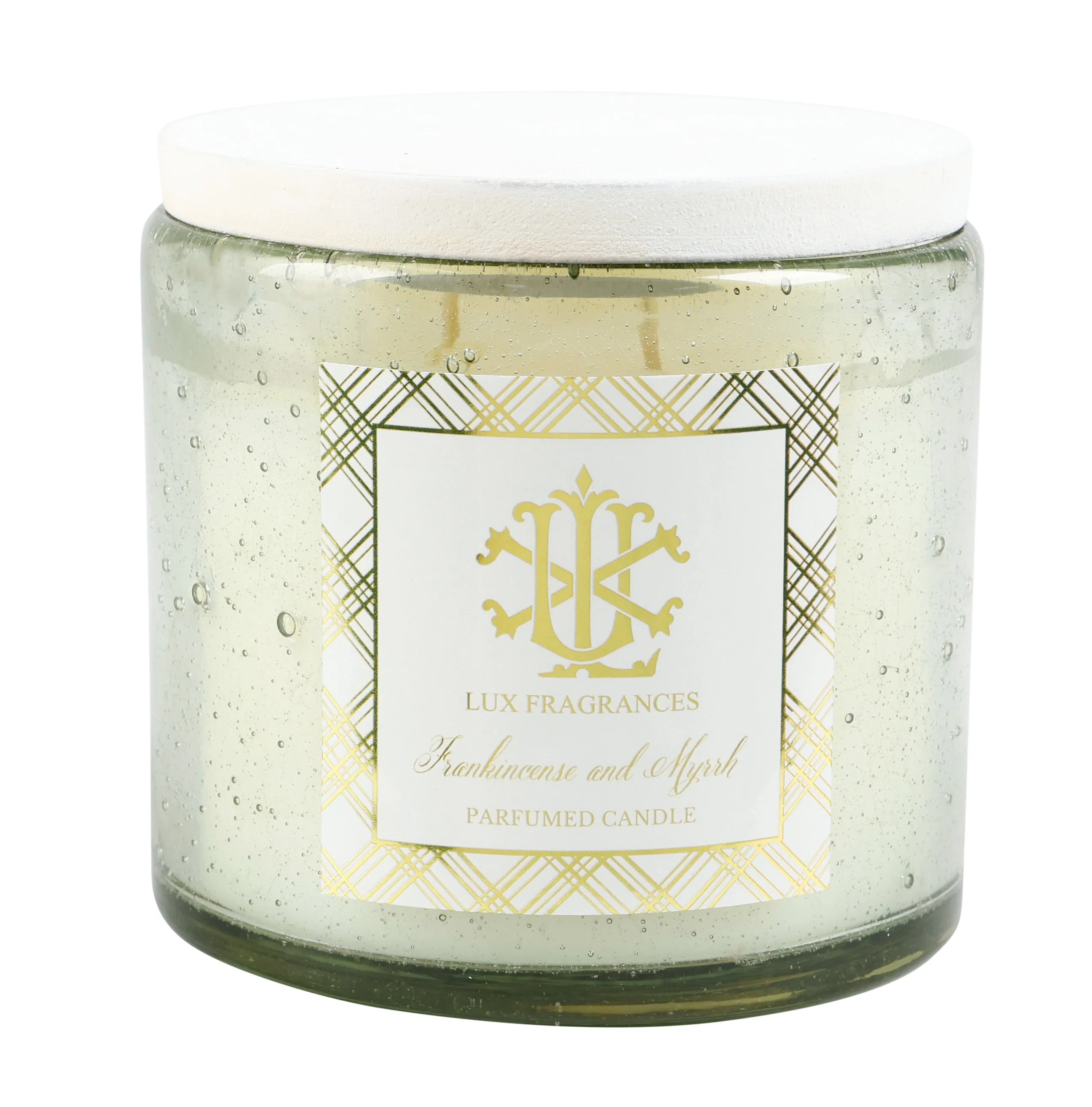 Frankincense and Myrrh 12oz Clear Glass with White Lid