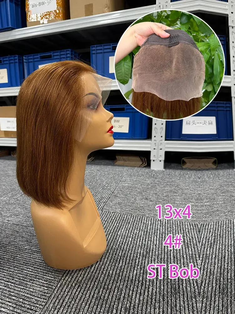 Frontal Wig 13x4 Transparent Lace Wig 4# Straight Bob  No Strange Smell Soft Comfortable.