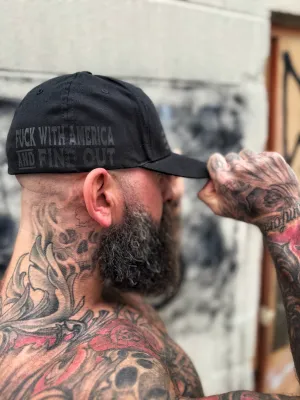 FUCK WITH AMERICA BLACK ON BLACK FLEXFIT COTTON HAT