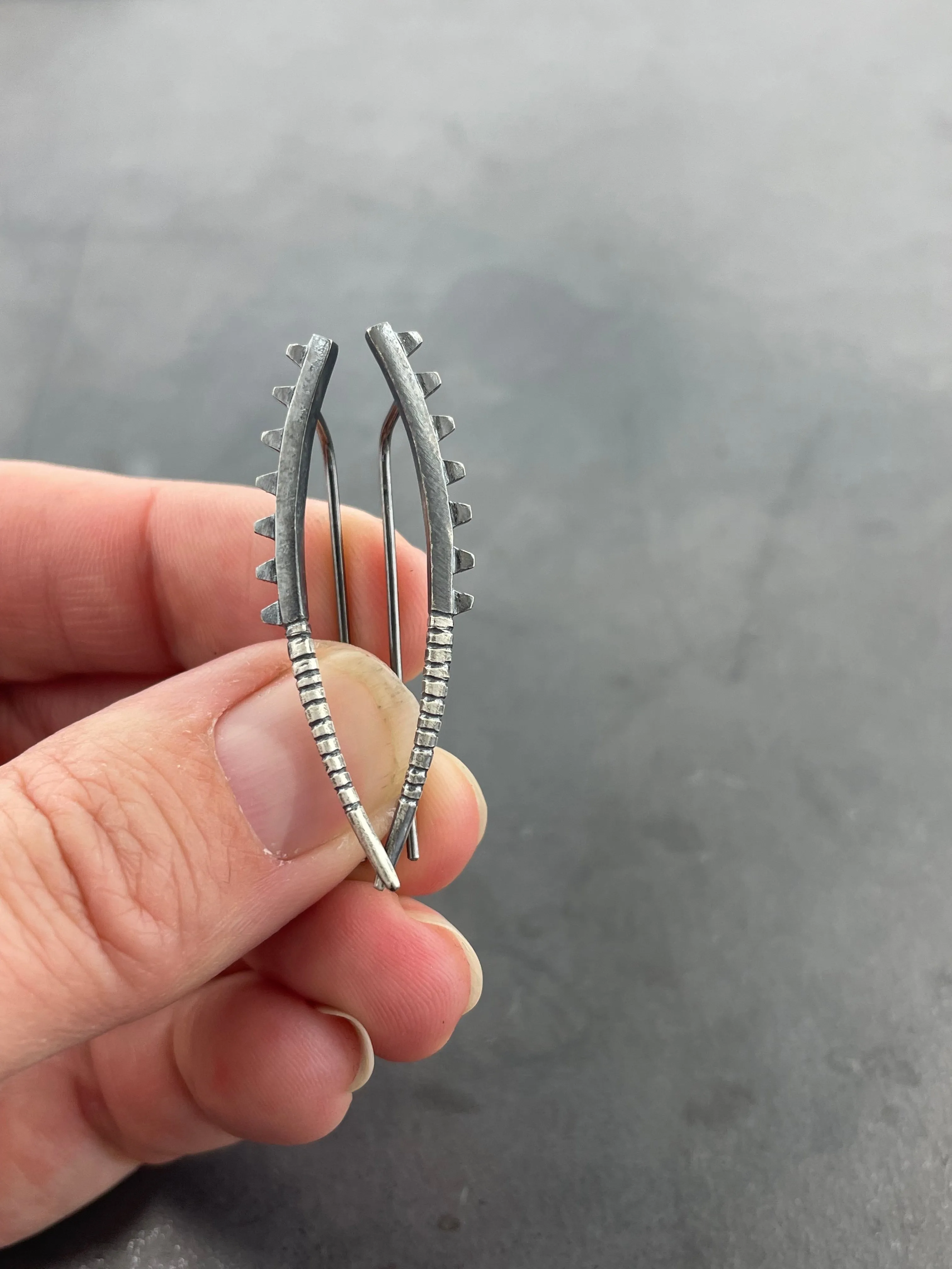 Fusion Earrings Spikes Down sideview with stripes