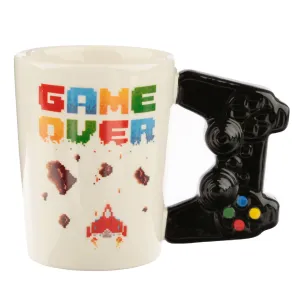 Game Over with Pixel Decal Ceramic Shaped Handle Mug