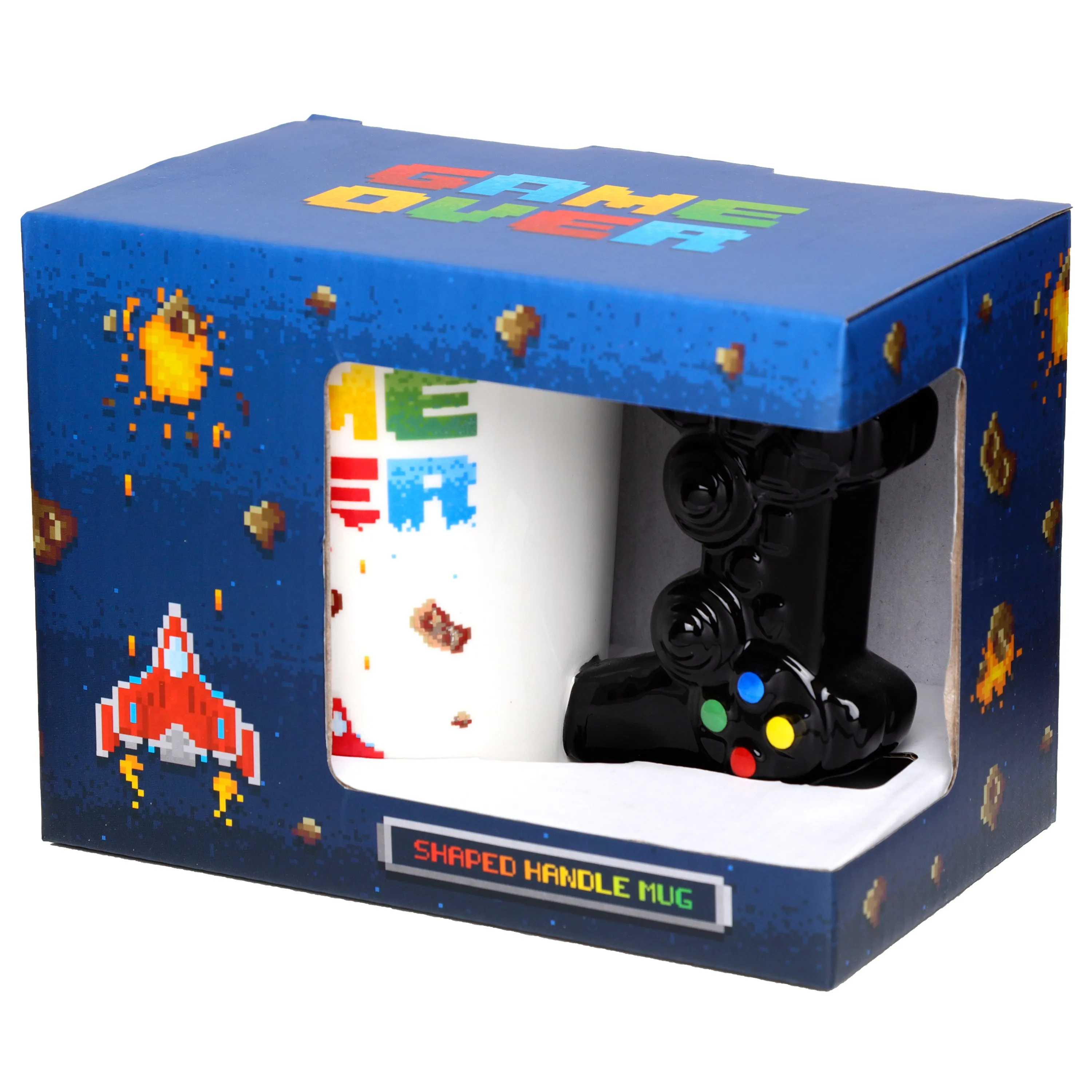 Game Over with Pixel Decal Ceramic Shaped Handle Mug