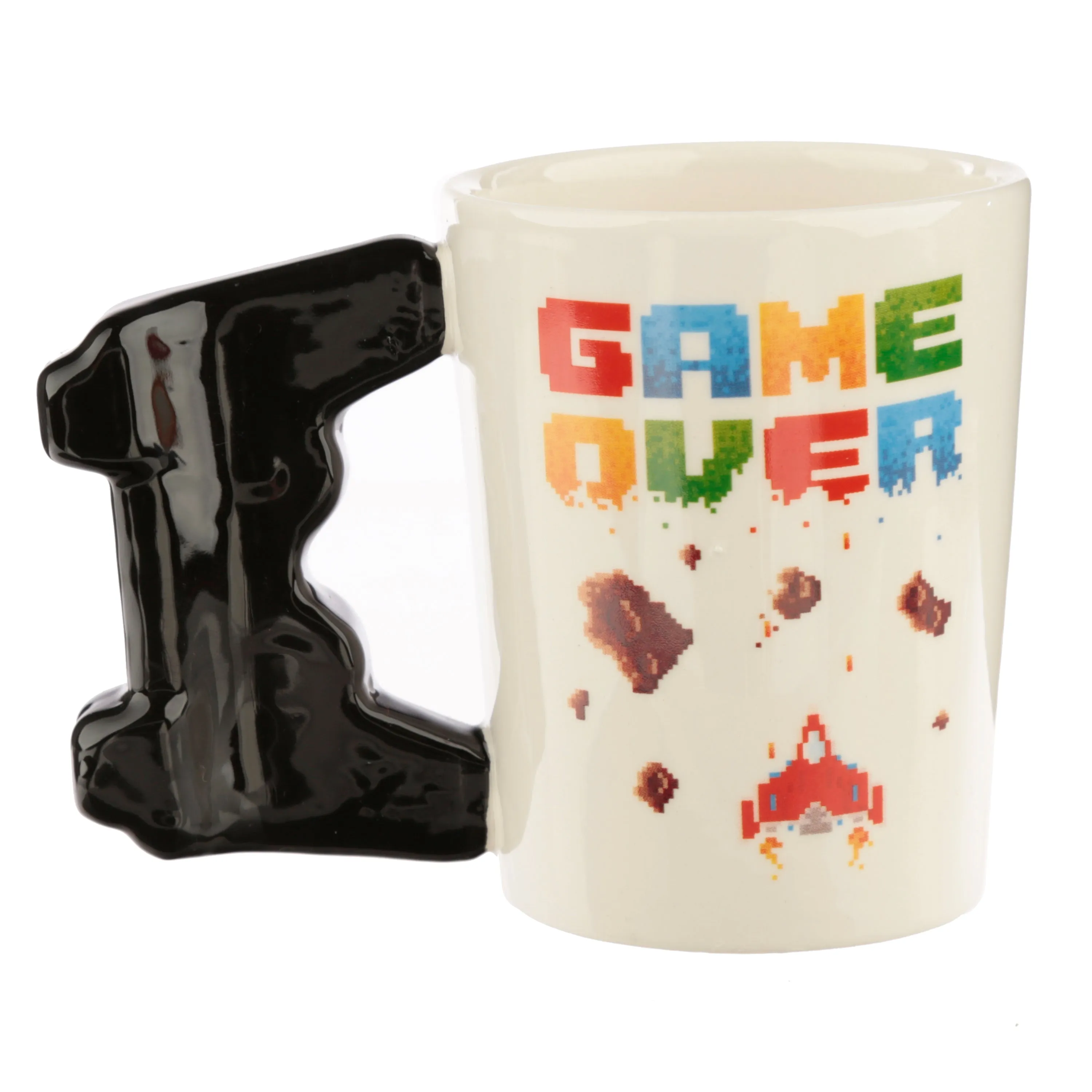 Game Over with Pixel Decal Ceramic Shaped Handle Mug