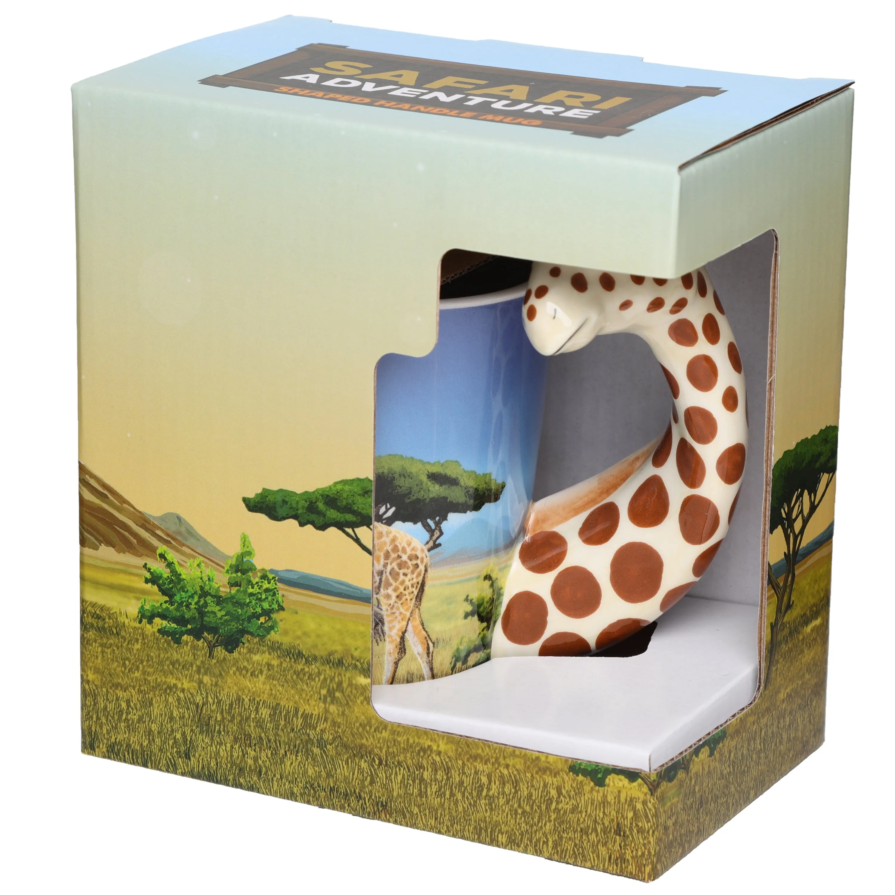 Giraffe Savannah Decal Ceramic Shaped Handle Mug
