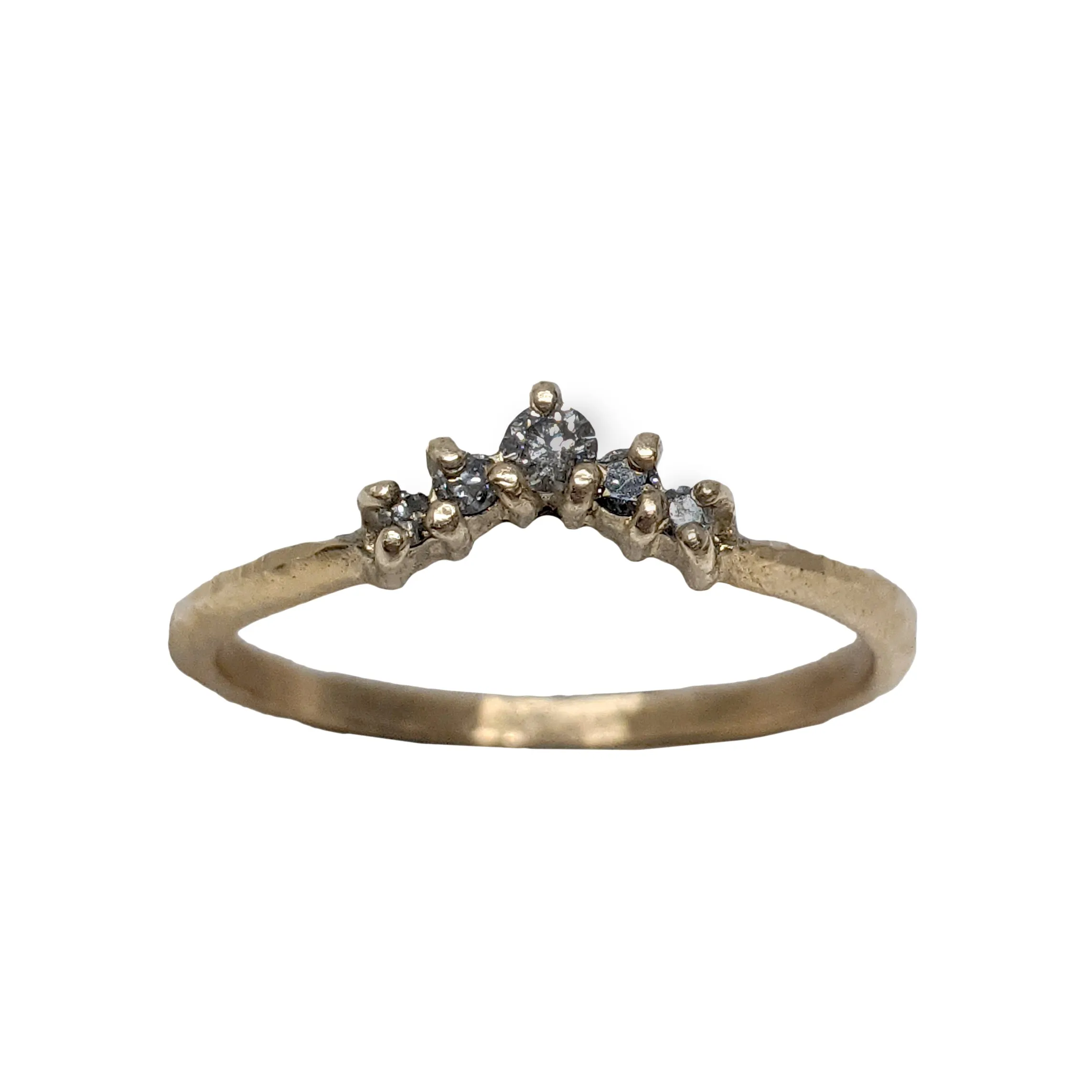 Gold Mini Crown Ring with Salt & Pepper Diamonds by Sasha Walsh