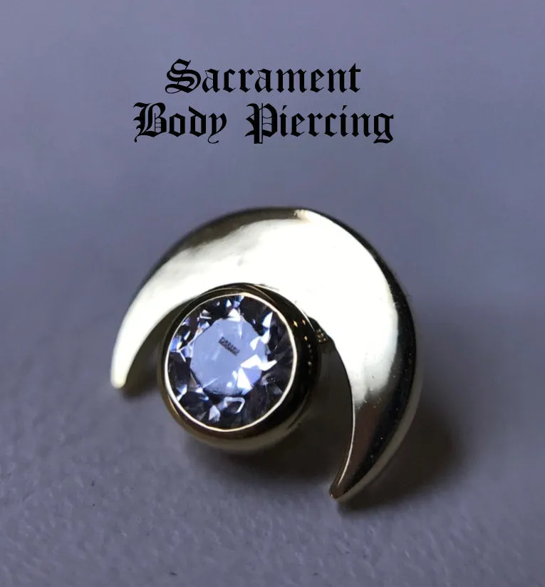 Gold moon with bezel set gem - threaded or threadless