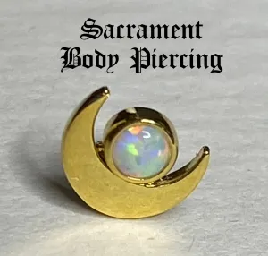 Gold moon with bezel set gem - threaded or threadless