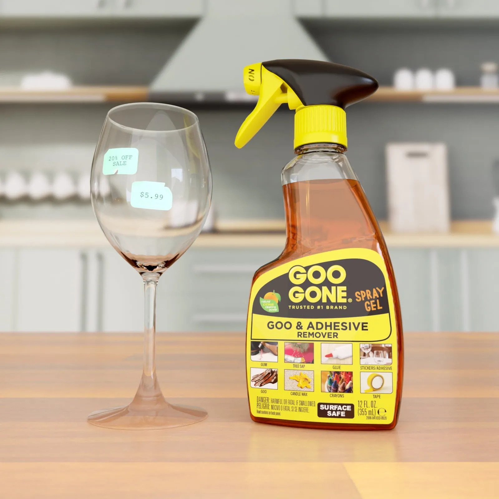 GOO GONE Original ADHESIVE Glue Gum Remover ~ Fresh Citrus & Surface Safe 12Oz