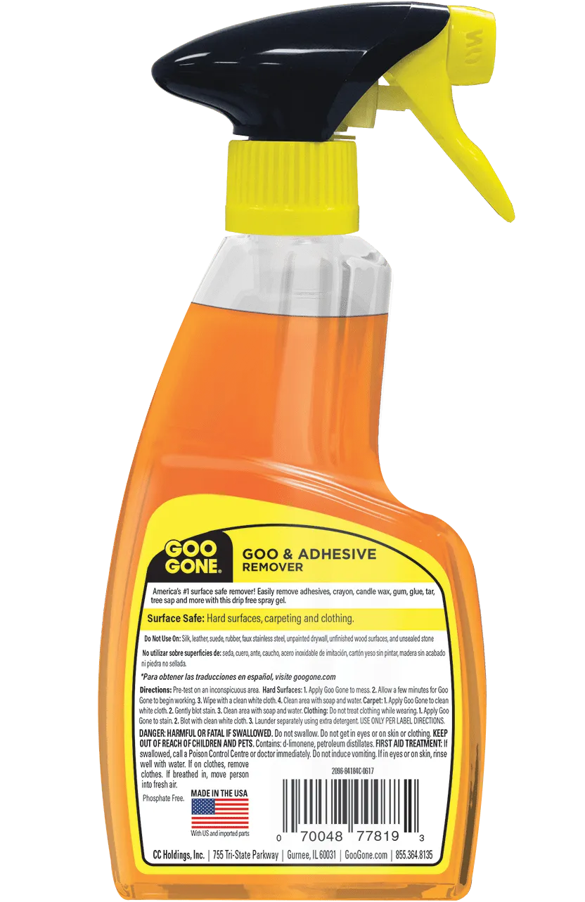 GOO GONE Original ADHESIVE Glue Gum Remover ~ Fresh Citrus & Surface Safe 12Oz