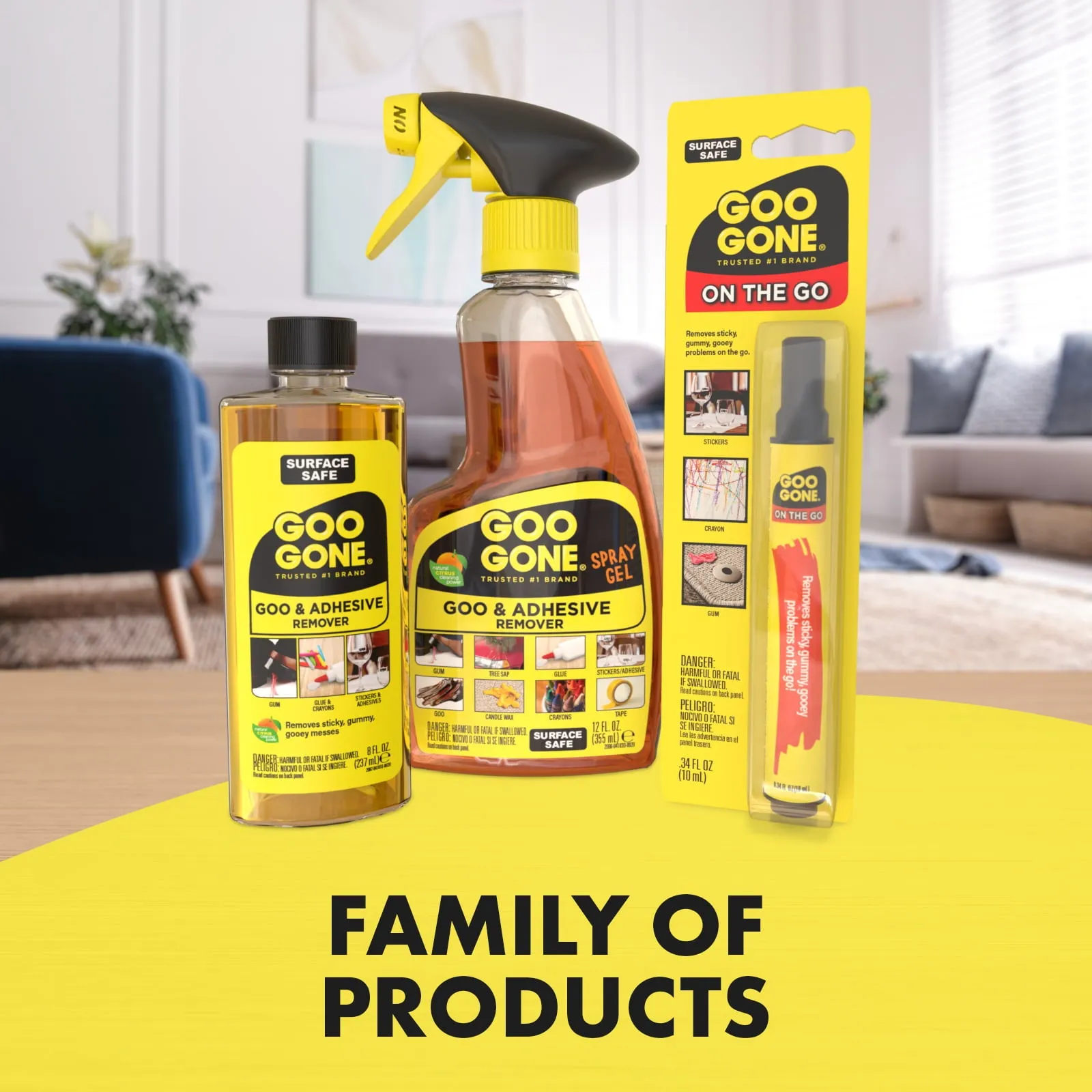 GOO GONE Original ADHESIVE Glue Gum Remover ~ Fresh Citrus & Surface Safe 12Oz
