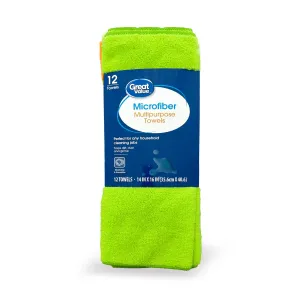 Great Value Multipurpose Microfiber Household Cleaning Cloth, 12 Count, Multicol
