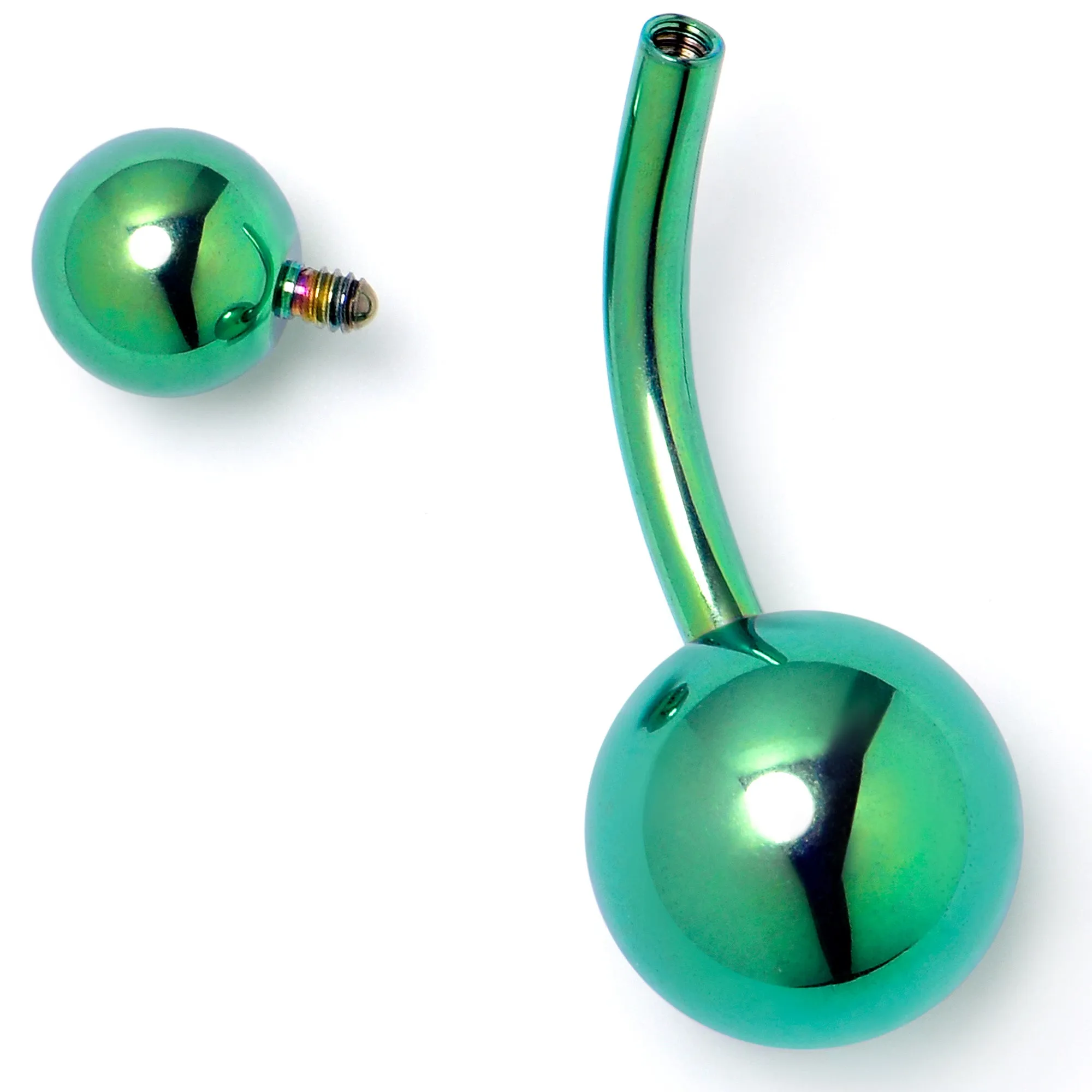 Green ASTM F-136 Implant Grade Titanium Internally Threaded Belly Ring