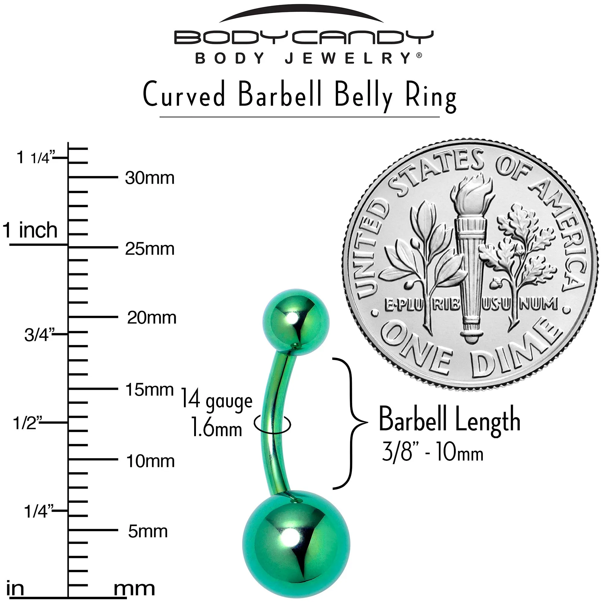 Green ASTM F-136 Implant Grade Titanium Internally Threaded Belly Ring