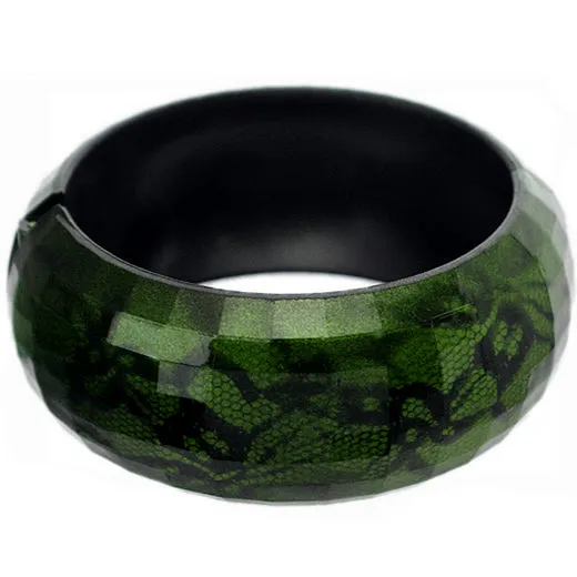 Green Lace Textured Hinged Bracelet