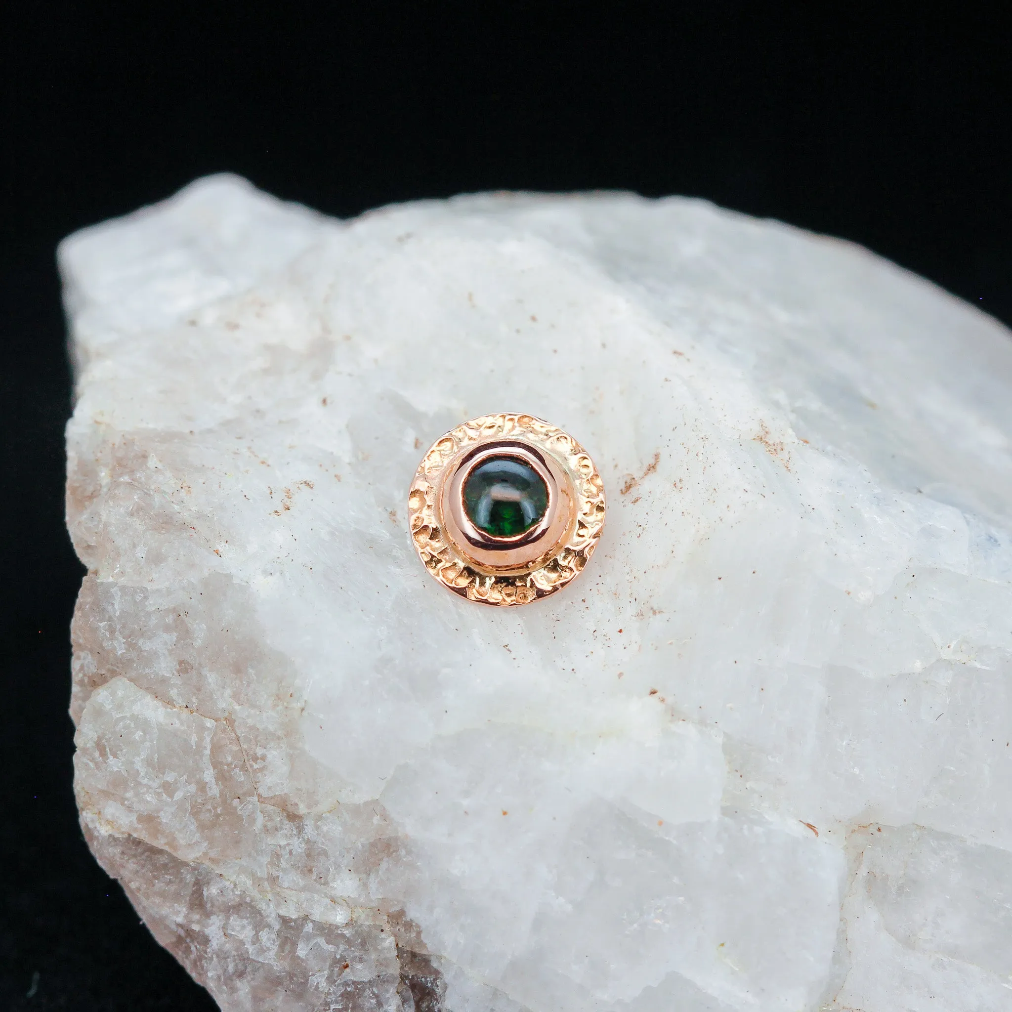 Green Tourmaline and Rose Gold "Comet" - Threaded End - 14ga