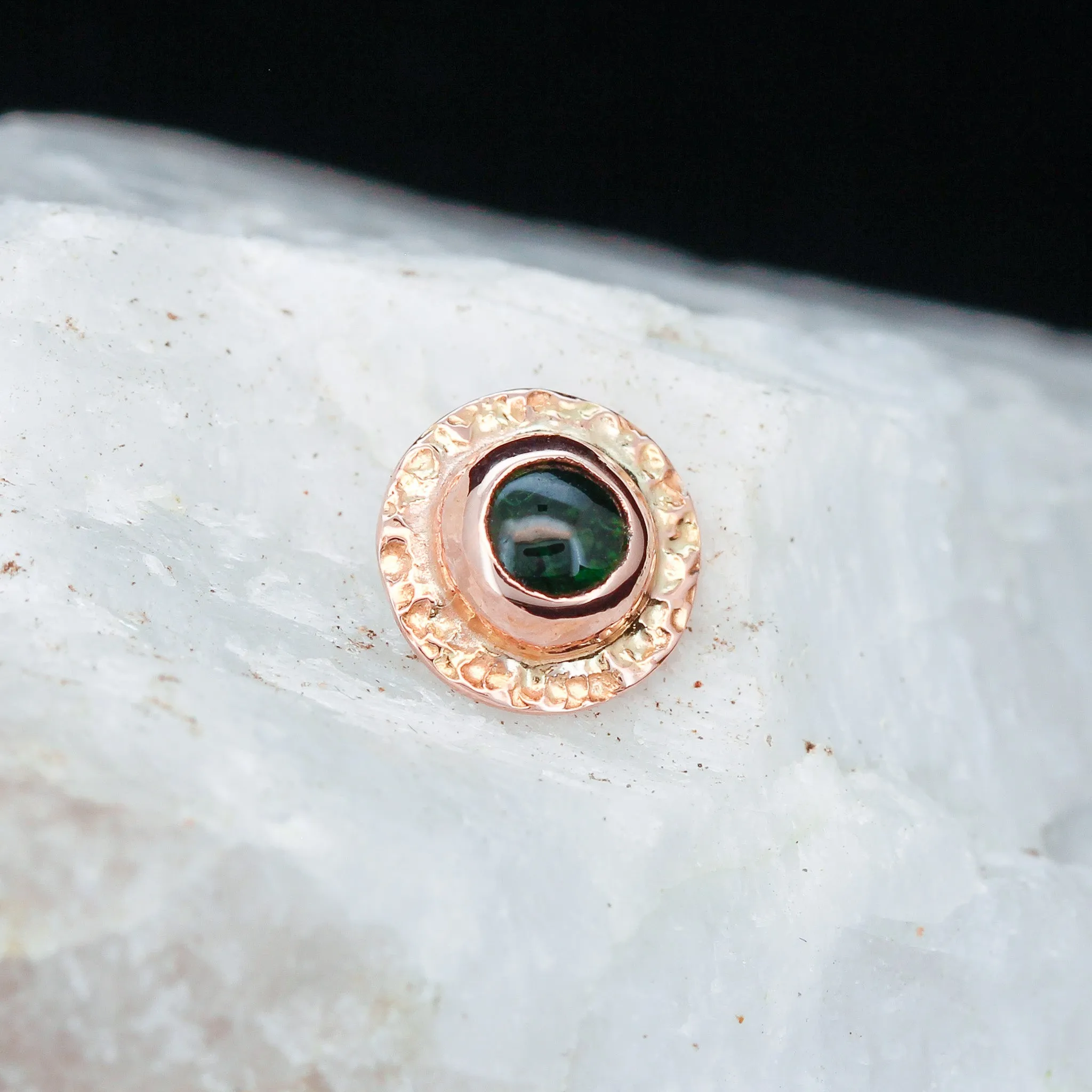 Green Tourmaline and Rose Gold "Comet" - Threaded End - 14ga