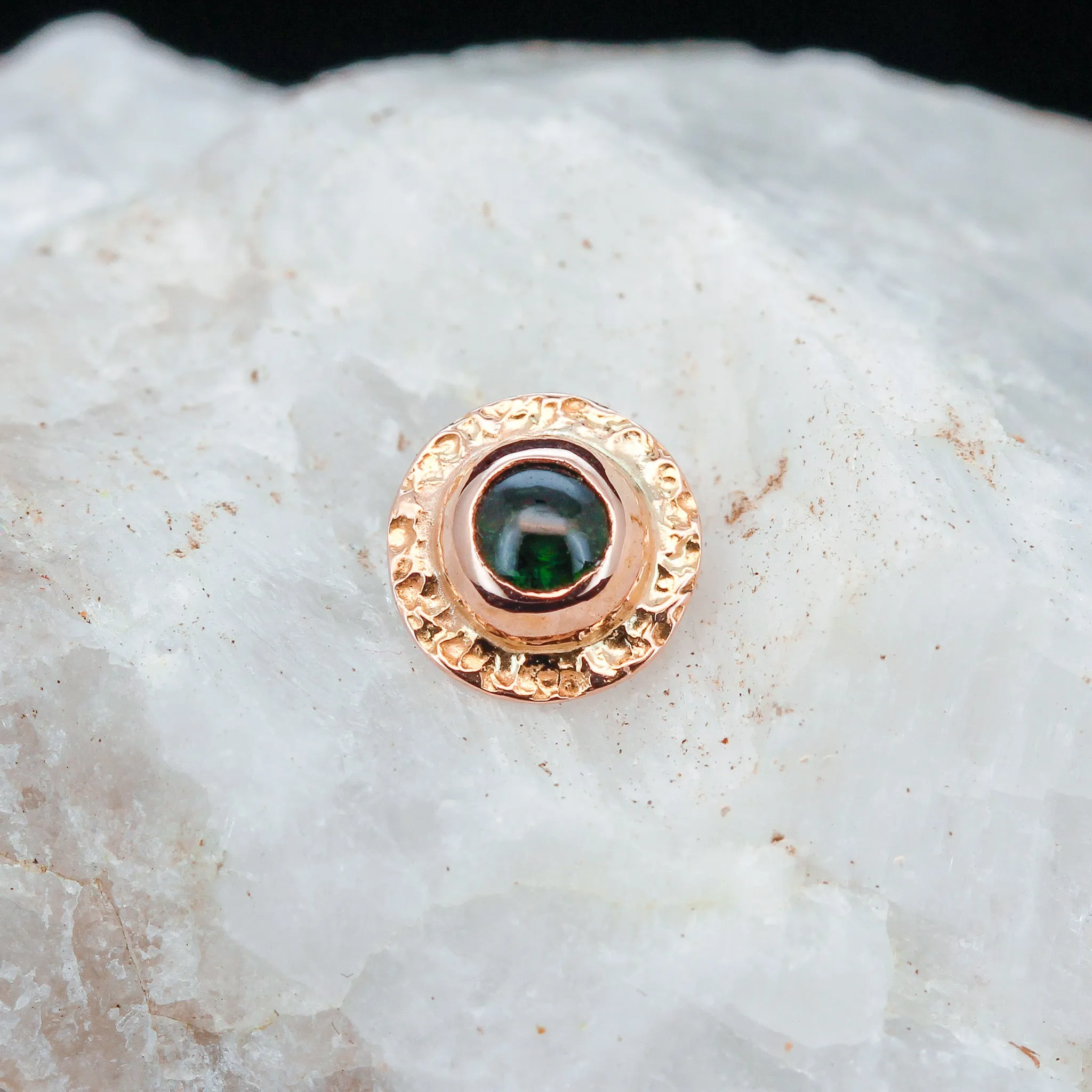 Green Tourmaline and Rose Gold "Comet" - Threaded End - 14ga