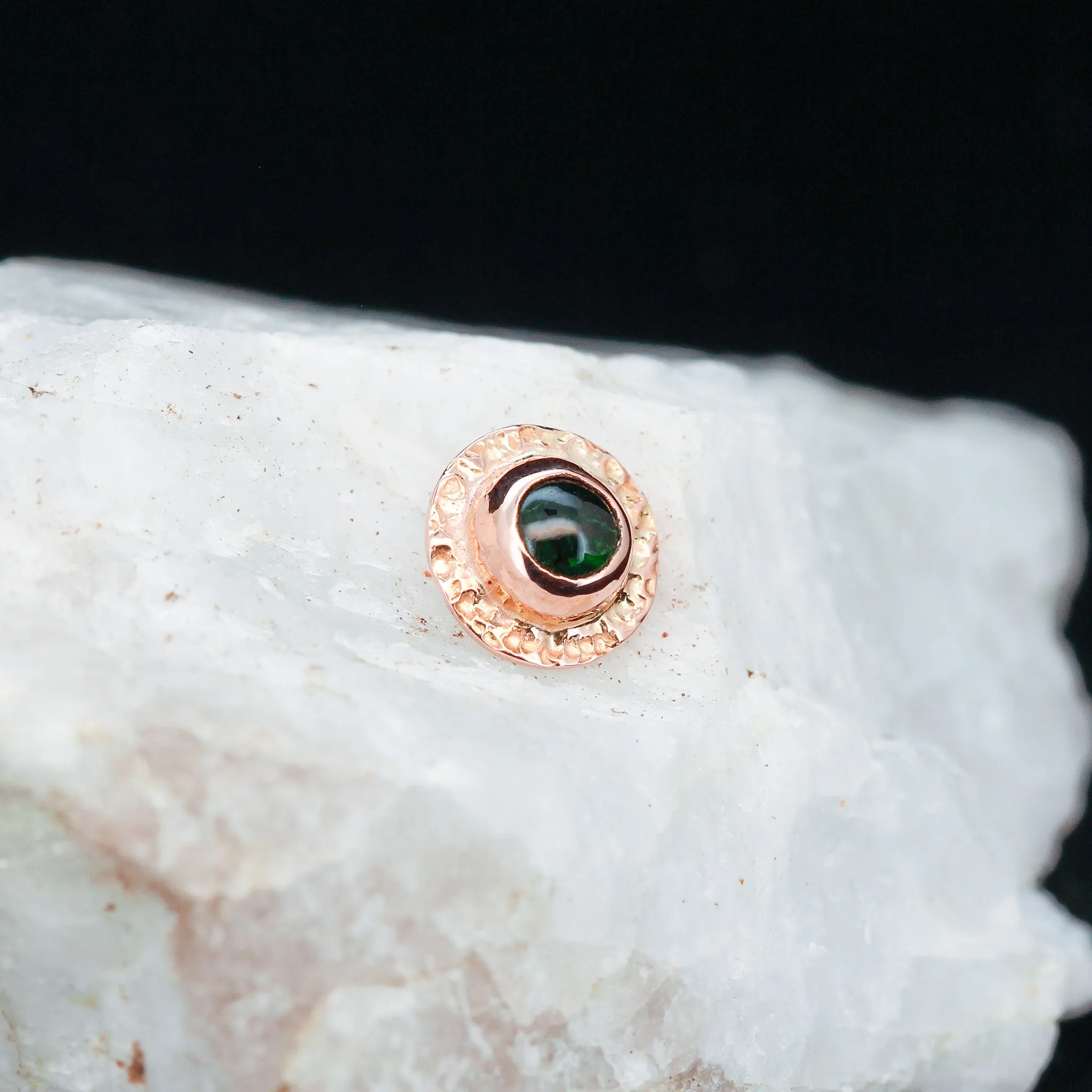 Green Tourmaline and Rose Gold "Comet" - Threaded End - 14ga