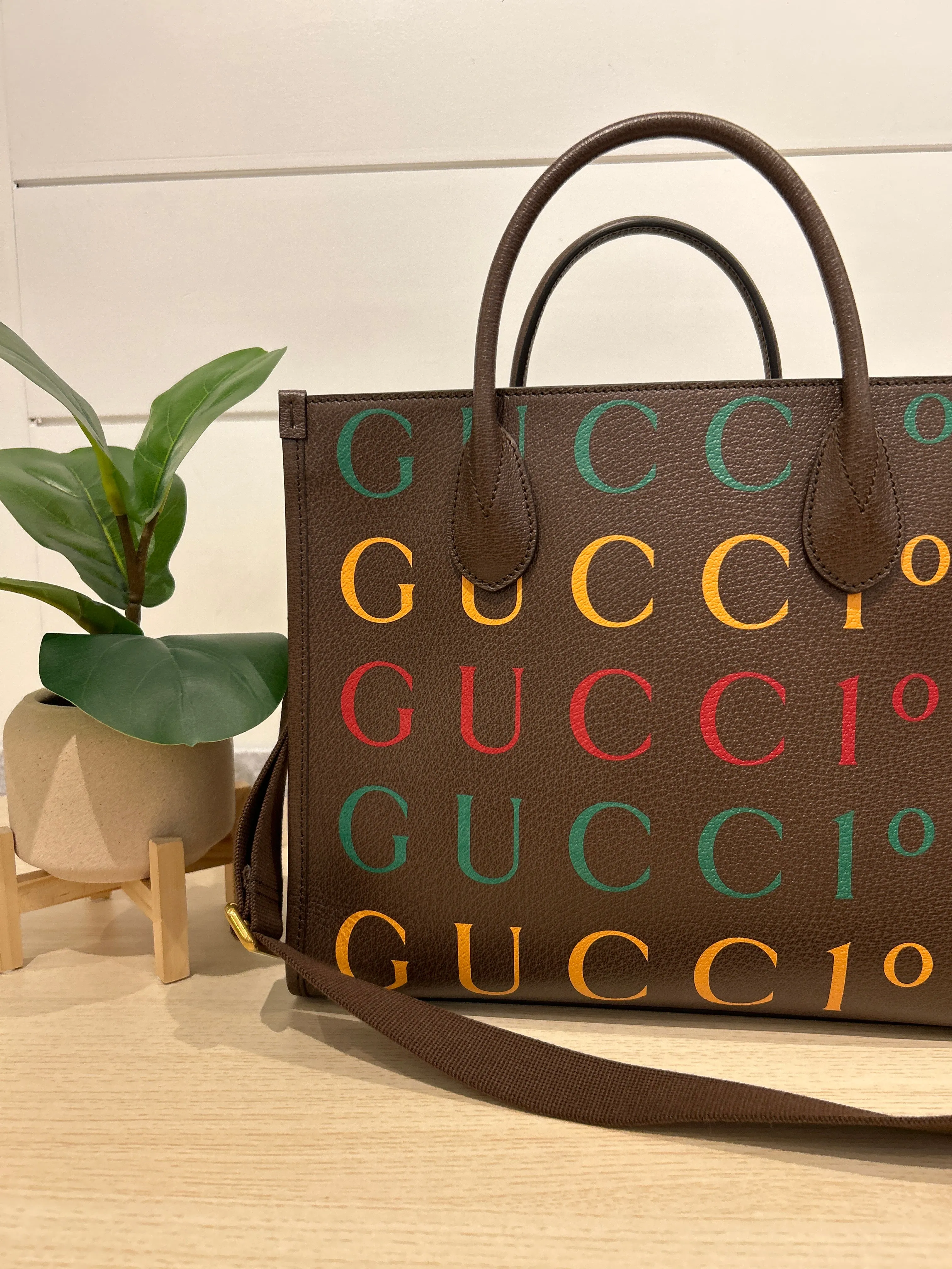 Gucci Bag, Brown Textured Dollar Calfskin ‘100th Anniversary’ Small Tote Bag