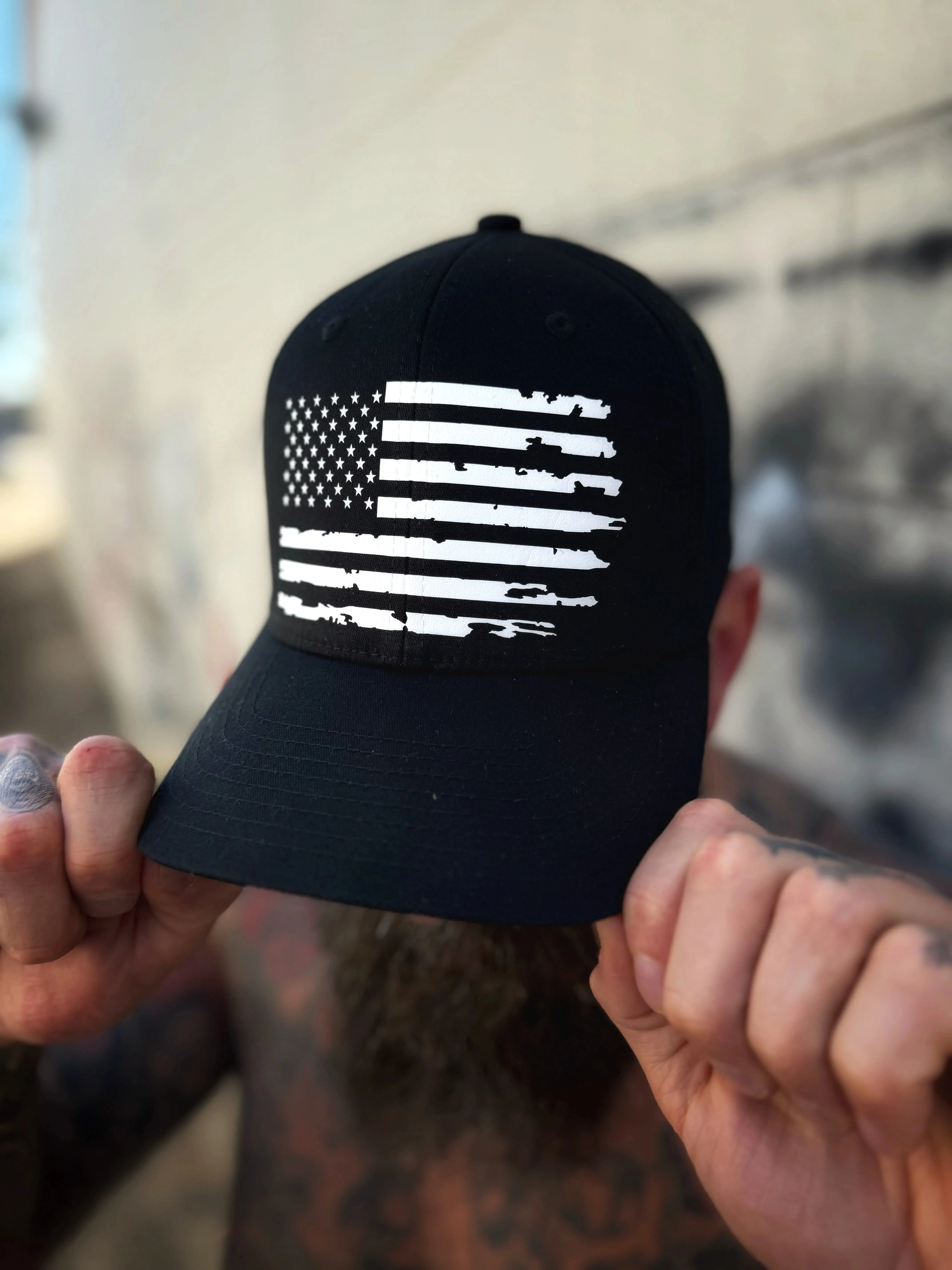 GULF OF AMERICA BLACK FLEXFIT COTTON HAT