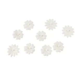 Handmade Paper Floral Embellishments With Pearls, 1-Inch, 32-Piece