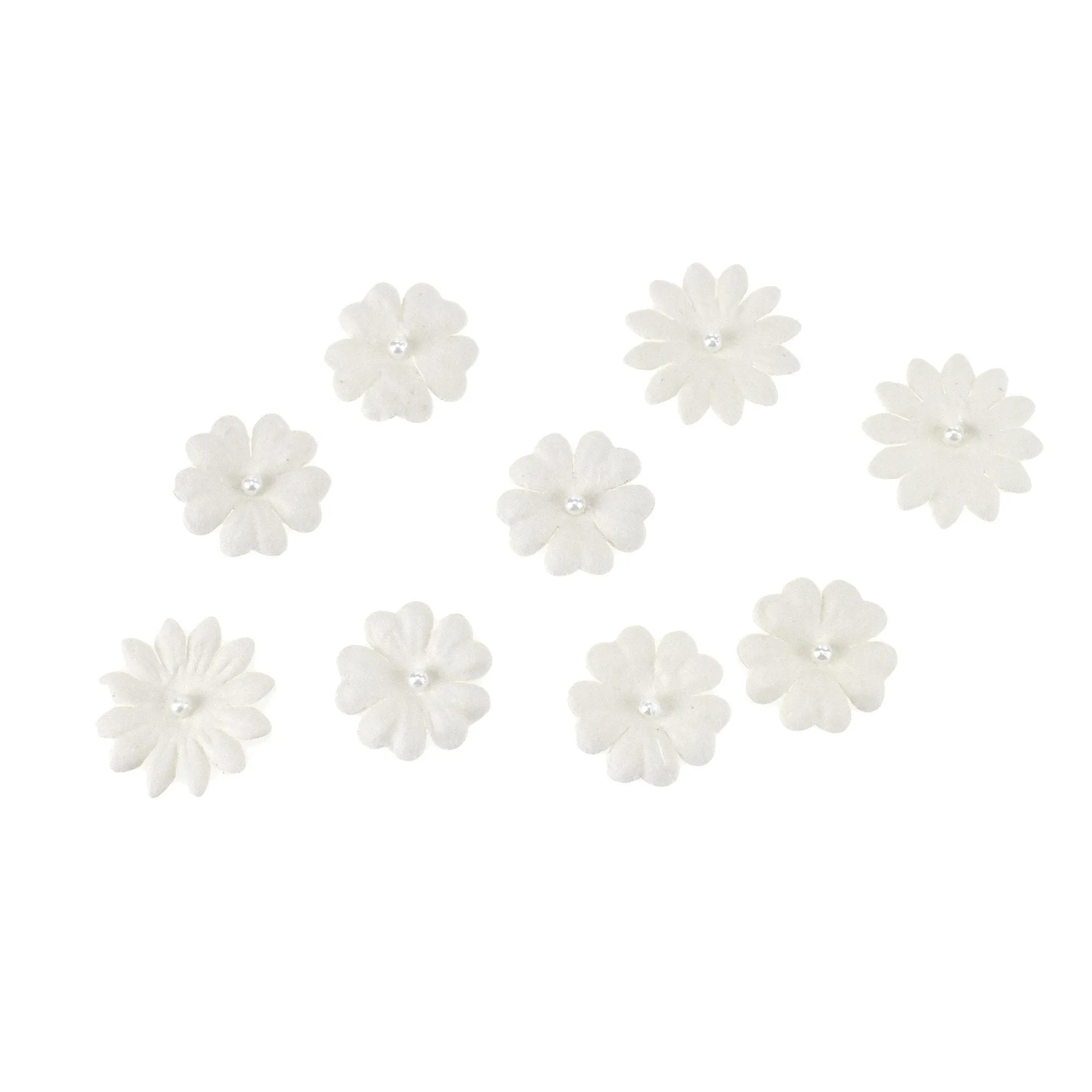 Handmade Paper Floral Embellishments With Pearls, 1-Inch, 32-Piece