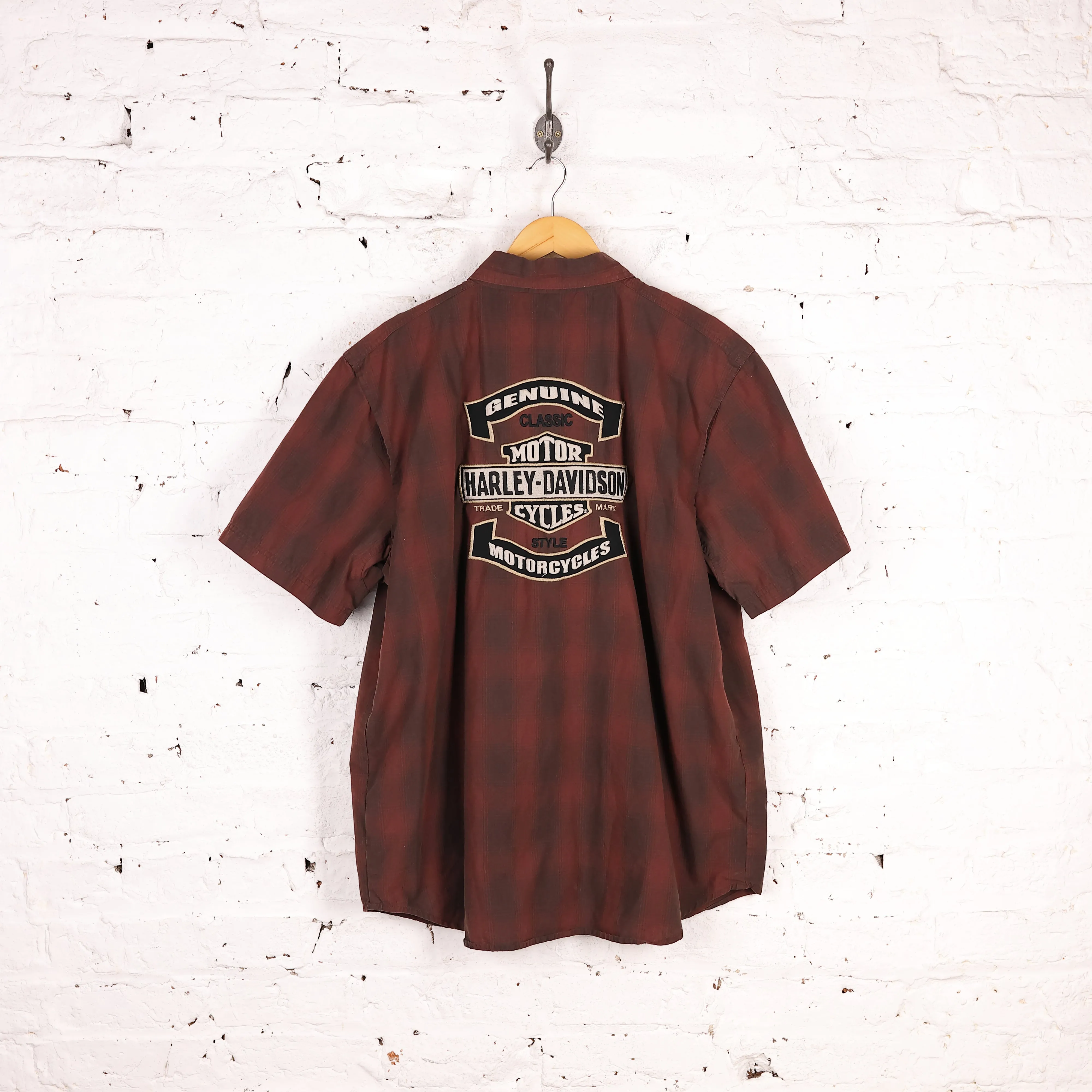 Harley Davidson Motorcycles Check Short Sleeve Shirt - Red - XL