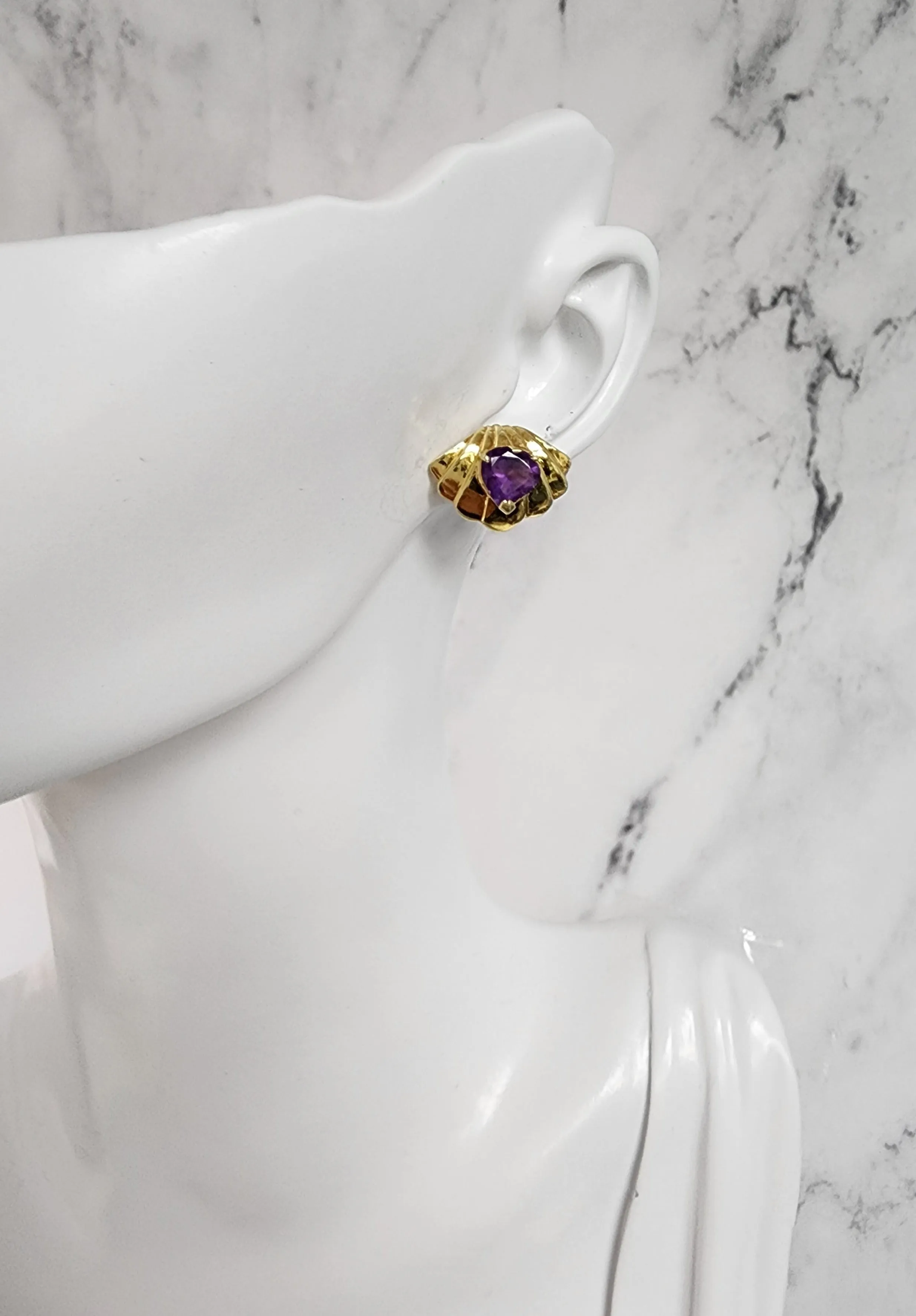 Heart Shaped Amethyst Seashell Shaped Earrings