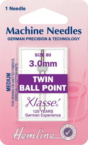 Hemline Sewing Machine Needles Ball Point Twin - 3.0mm