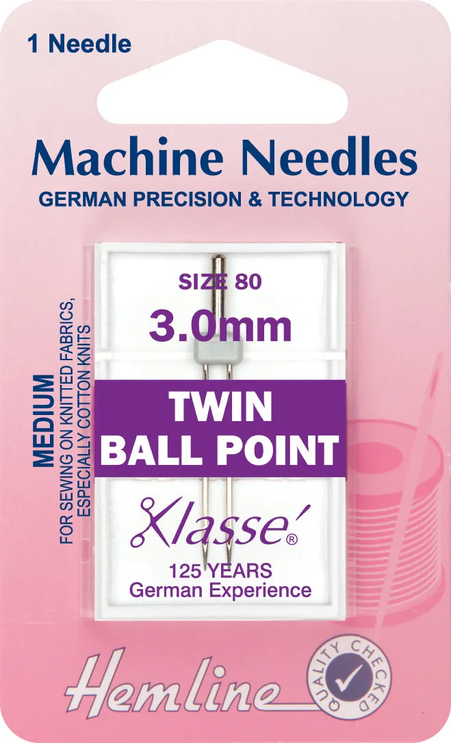 Hemline Sewing Machine Needles Ball Point Twin - 3.0mm