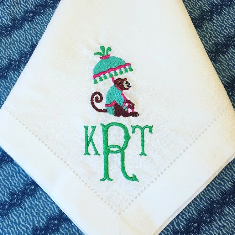 HEMSTITCHED LINEN DINNER NAPKINS with monogram - SET OF 6