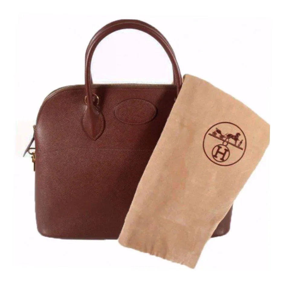 HERMES 1997 Brown Leather Zip Top Handle Bag w/ Lock and Keys