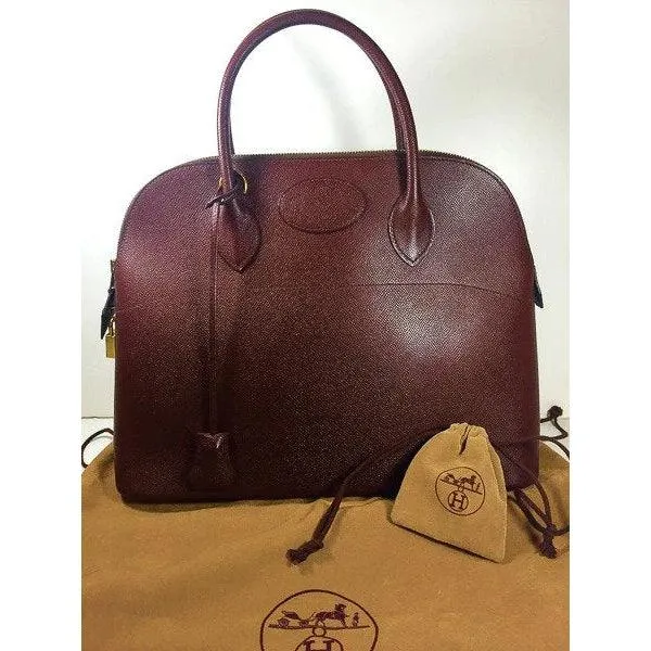 HERMES 1997 Brown Leather Zip Top Handle Bag w/ Lock and Keys