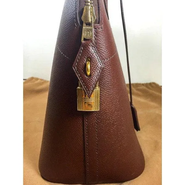 HERMES 1997 Brown Leather Zip Top Handle Bag w/ Lock and Keys