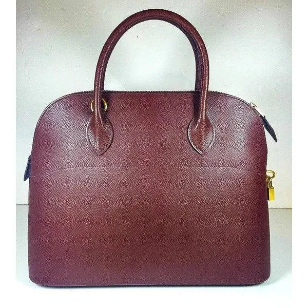HERMES 1997 Brown Leather Zip Top Handle Bag w/ Lock and Keys