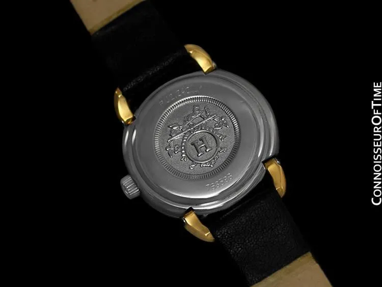 Hermes Pullman Ladies White Dial Watch with Date - 18K Gold Plated & Stainless Steel