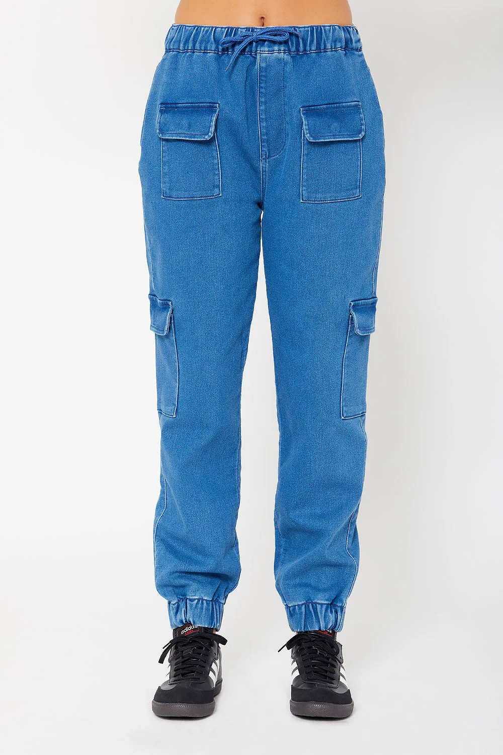 High-rise cotton knit cargo joggers